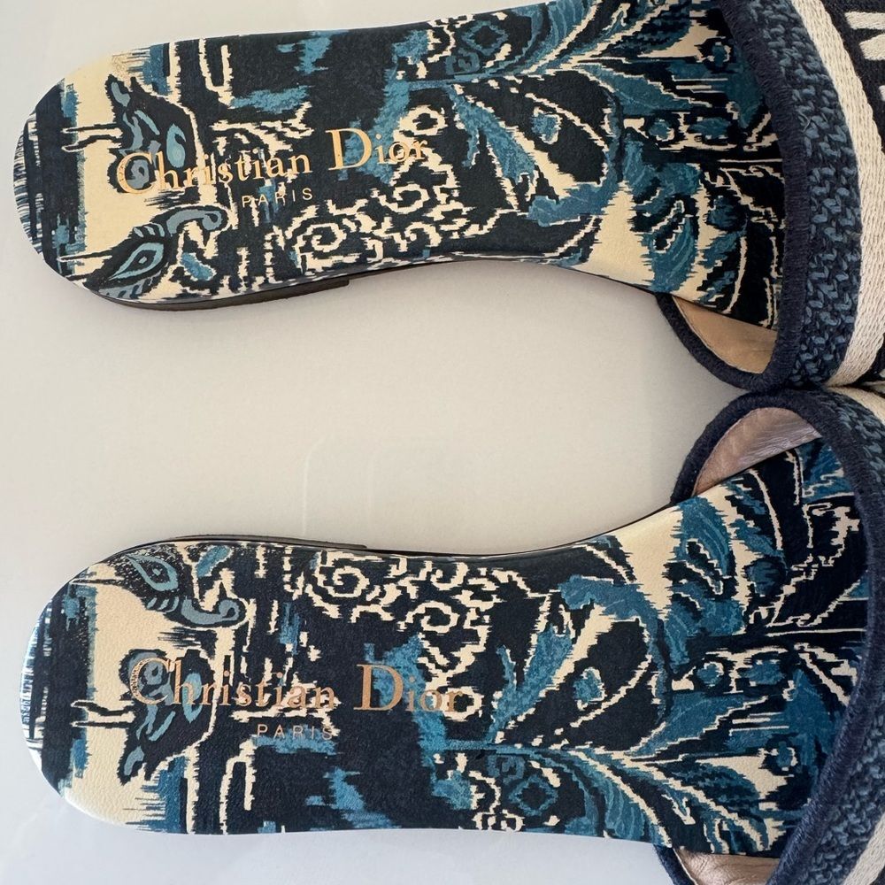 Dior Blue Cream Logo Canvas Slide Sandals Sz 6 - Picture 2 of 10